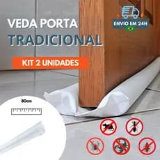 Kit com 2 Veda Portas Tradicional Rolinho Branco 80cm – Proteção Térmica Acústica Insetos Poeira