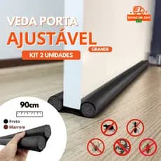 Kit 2 Unidades Veda Porta Ajustável Protetor Rolinho Impermeável 90cm PVC Poeira Água Insetos