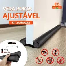 Kit 2 Unidades Veda Porta Protetor Rolinho Impermeável 80cm PVC Ajustável Poeira Água Insetos