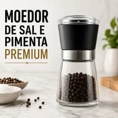 Moedor de Pimenta e Sal de Vidro Premium com Regulador de Moagem Porta Condimentos Prático