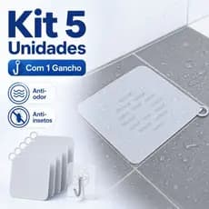 Kit 5 Unidades Protetor Ralo Gancho Chão Silicone Vedação Insetos Sujeira e Água Banheiro e Cozinha