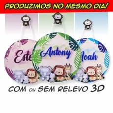 Placa Enfeite para Porta Maternidade Safari Bichinhos com Nome Personalizado + Macaco Pendurador
