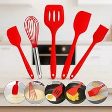 Kit Utensílios de Cozinha Silicone 5 Peças cor Sortida, Conjunto de Colheres e Espátulas de Silicone 5 Peças
