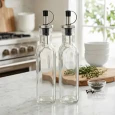 Kit Porta Azeite e Vinagre Vidro 250ml Galheteiro com Bico Dosador