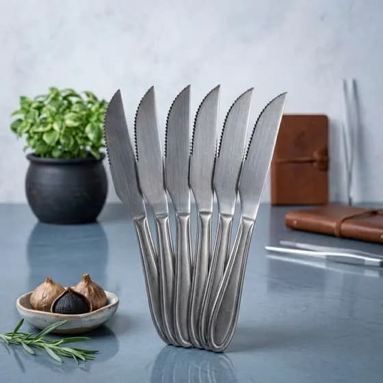Jogo 6 Facas Inox Aço Inoxidável Serrilhadas Talheres de Mesa