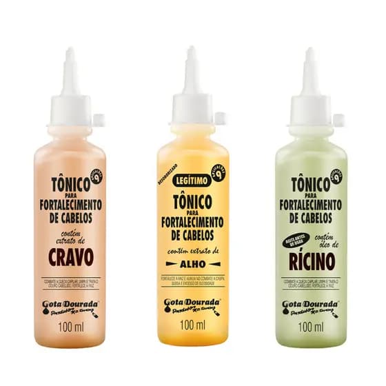 Kit Tônicos Capilares Gota Dourada  - Tradicional, Cravo e Rícino