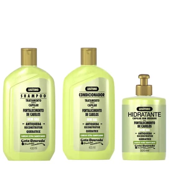 Kit Shampoo e Condicionador Antiqueda 430 ml + Creme de Pentear Antiqueda 320 ml Gota Dourada