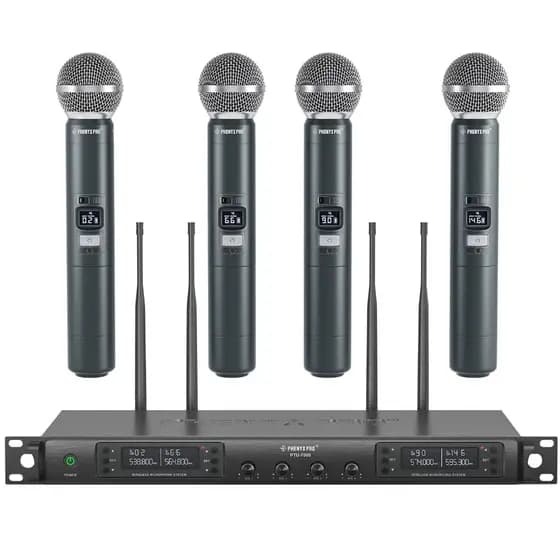 Phenyx Pro PTU-7000 Ｗsem fio ＭSistema de microfone Microfones dinâmicos profissionais de 4 canais