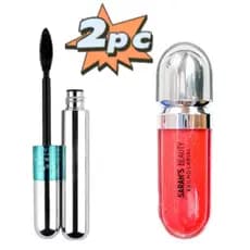 KIT Máscara para cílios a prova d'água T&G Tango RÍMEL 4D cor preto volume + Sarah's Beauty Brilho Labial Óleo Labial