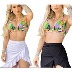 Saia Curta Feminina Saida Praia Com Babados