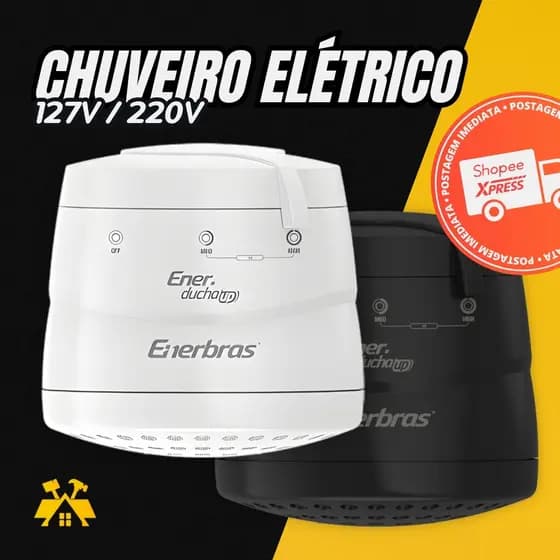 Chuveiro Eletrico 127v 220v Ducha Branco Preto Eletrico Enerducha Up 3 Temperaturas Enerbras 5500w