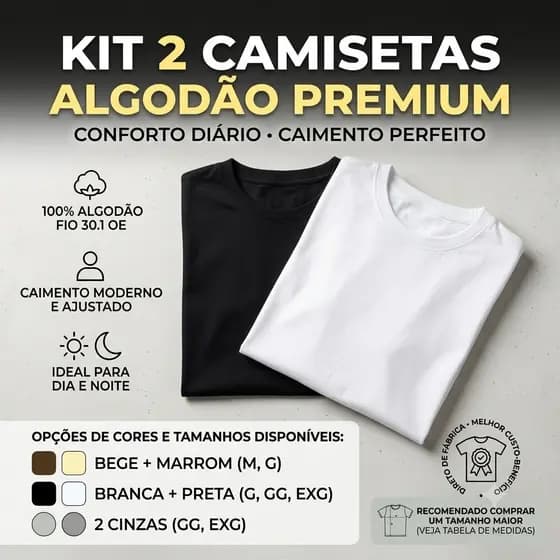 Kit 2 Camisetas Lisa 100% Algodão Unisex Diversas Cores Confortável Premium Ajuste Caimento