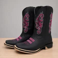 Bota Texana Feminina Bordado Pink Country Couro Legitimo Sola Jump Lançamento Promoção