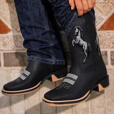 Bota Texana Masculina Sola Jump Bico Quadrado Dois Cavalos Couro Legítimo Oferta Two Horse