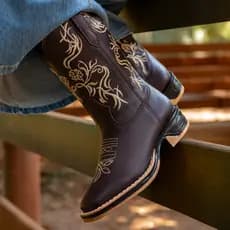 Bota Texana Feminina Tribal Flores Bege Country Em Couro Sola Jump Lançamento