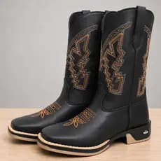 Bota Masculina Country Texana Bico Quadrado Couro Legítimo Sola Jump Estilo Texas