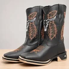 Bota Texana Masculina Sola Jump Country Bico Quadrado Cara De Boi Brdado Couro Legítimo Oferta