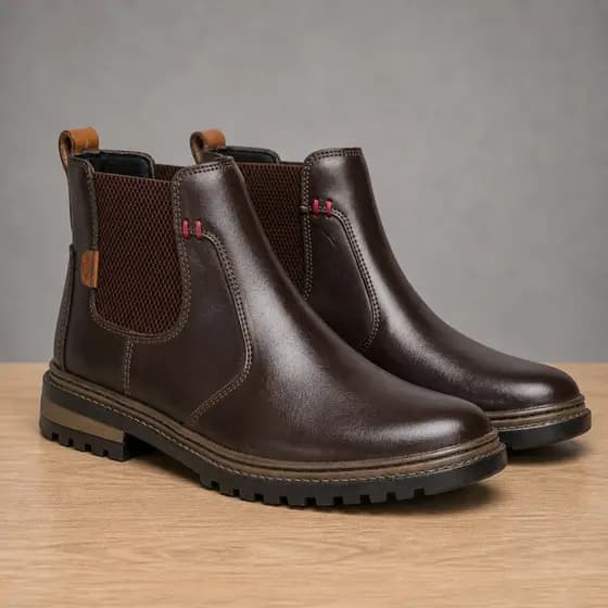 Botina de Couro Legítimo Cowboy Botina Chelsea Rural Masculina Montaria Bico Redondo Rodeio