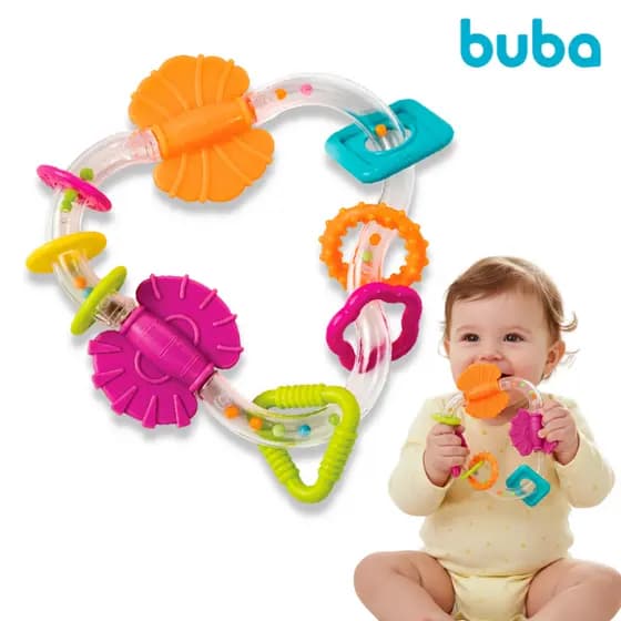Buba Chocalho de Atividades para bebês com Mordedor Sensorial +3m – Cores Vibrantes e Texturas