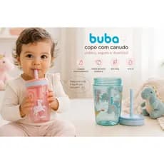 Copo com Canudo em Silicone Antivazamento 400ml  +12m BPA Free Dino e Unicórnio Buba
