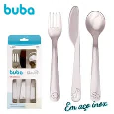 Kit Talheres Infantil em aço inox com pontas arredondadas +6m Buba