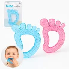 Mordedor de Agua Texturizado Alivia o incomodo das gengivas Pezinho Rosa Azul Buba