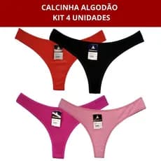 Kit 4 Calcinhas Fio Dental Algodão Confortável Cores Sortidas Dia das Mães