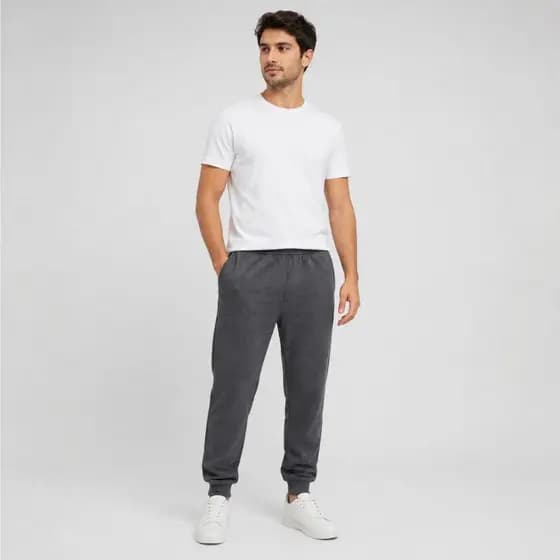 Calça Moletom Jogger Peluciada Masculina Com Punho e Bolsos Meia Estação
