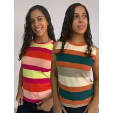 Blusa Regata Camiseta Feminina Sem Manga Viscolycra Listrada Casual Dia A Dia Fresquinha Verão