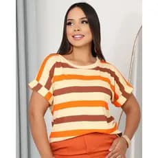 Blusa Camiseta T-Shirts Casual Minimalista Listrada E Lisa Verão Japonesa Manga Dobrada  Moda Gringa