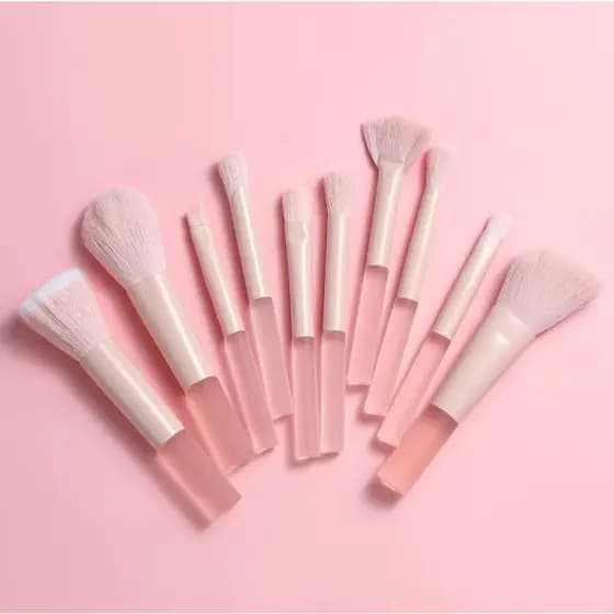 Kit 10 Peças mini Pincéis de Maquiagem para Viagem COR ROSA