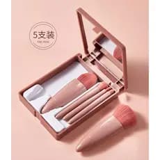 Kit Portátil 5 Mini Pincéis de Maquiagem com Espelho Estojo Compacto para Viagem