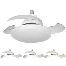 Qiu - Ventilador De Teto Retratil 30W Lâmpada 3 Cores E27 Silencioso Bivolt Com Controle.