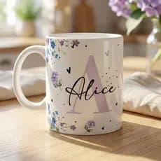 Caneca Personalizada Nome Inicial Floral Cerâmica Presente Letras