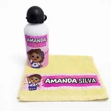 Kit Volta Aulas Personalizado Squeeze 500mL Toalha Infantil Nome Sobrenome