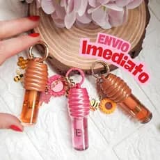 Kit 3 Lip Gloss Honey Brilho Chaveiro Gloss Labial Hidratante Aroma de Mel Fofo Presente