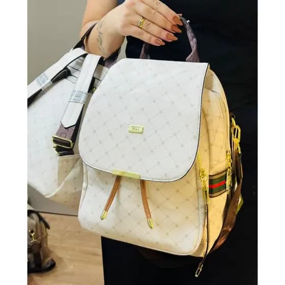 Mochila Feminina Lace Lore Estampa Quariculada Luxuosa Reforçada Couro Moderna