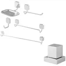 Kit Acessórios Para Banheiro Linea Cromato Com 5 Peças + Acabamento Banheiro Quadrado Cromado