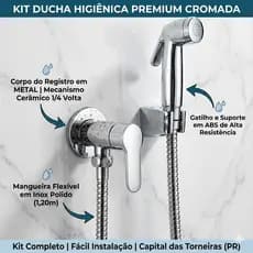 Ducha Higiênica 100% Cromada Completa Luxo Metal Inox
