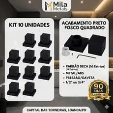 jogo com 10 Acabamentos de banheiro Registro Quadrado Preto Fosco Padrão Deca - Metal 1/2" e 3/4" Preto Fosco