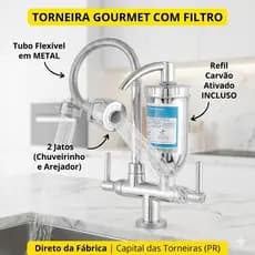 Torneira Gourmet De Cozinha De Bancada Com Filtro Cromada Tubo Flexível 1/4 De Volta