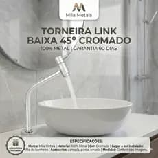 TORNEIRA BANHEIRO LAVATÓRIO LINK BAIXA 45° METAL CROMADO 1/4 VOLTA - LUXO
