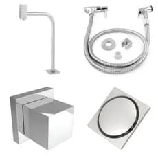 Kit Banheiro Cromado Torneira Cuba, Ducha Higienica, Ralo Click e Acabamento Registro 4pçs