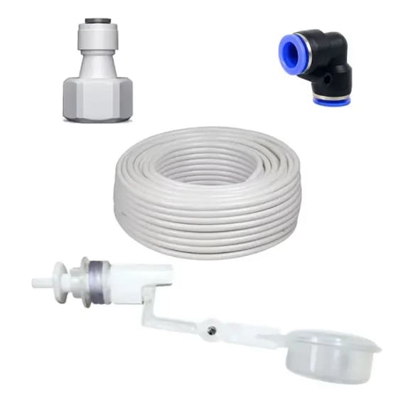 KIT Boia Nível de Água + Mangueira 1/4" + Conexão Plástica Rosca Fêmea 1/2" Saída 1/4" + Engate 1/4