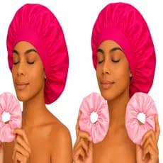 “Combo 2 Toucas + 2 Xuxinhas de Cetim Premium Antifrizz | Protege os Fios, Evita Frizz e Quebra” cuidados | beleza |.