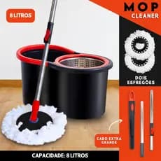 Mop C/ Cabo de 140 cm + 2 Refis - Cesto Em Inox - Balde Centrífuga - NL