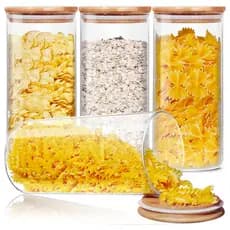 Jogo 4 Potes Hermetico Vidro 700ml Alimentos Tampa Bambu