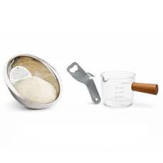 Kit Escorredor De Arroz Abrido de Lata  Aço Inox C/ Scoop Dosador Vidro