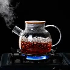 Chaleira de Vidro Chá 1,8L Tampa Hermética Bambu Bico Coador