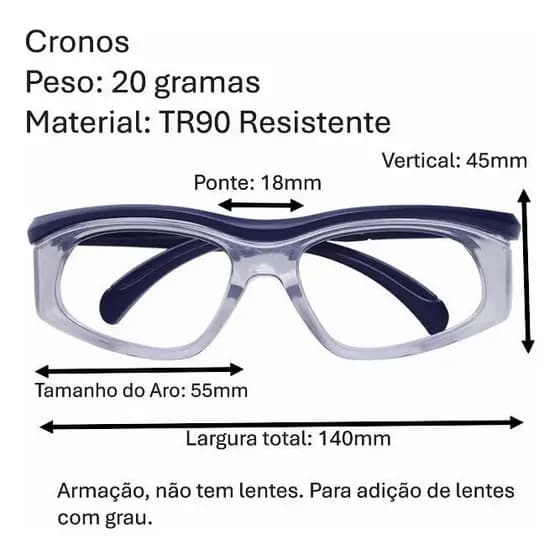 Óculos De Segurança Para Grau Cronos Grilamid* Cor Incolor E Azul Allprot